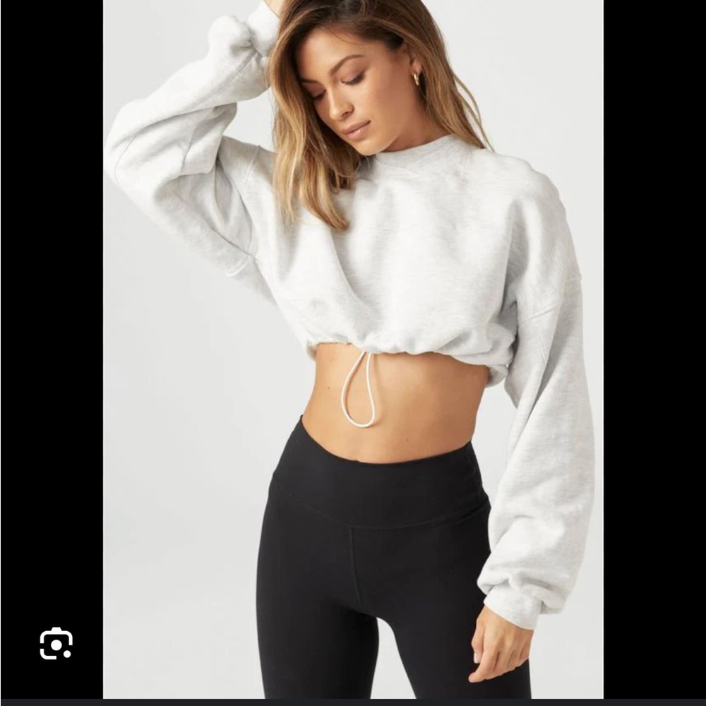 Josh Brown Draw Cord Cropped Sweatshirt Pearl Grey